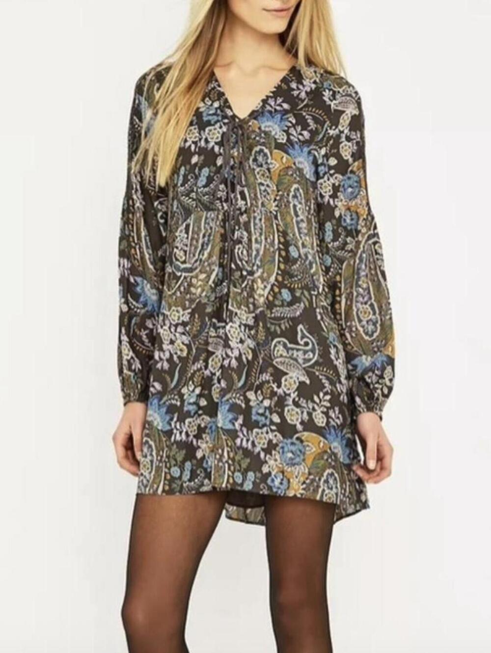 Free People "Rain or Shine" Gray and Blue Paisley Print Mini Dress - Size - XS